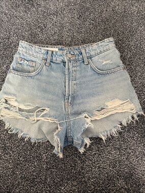 Zara Light Blue Distressed Denim Cutoff Shorts